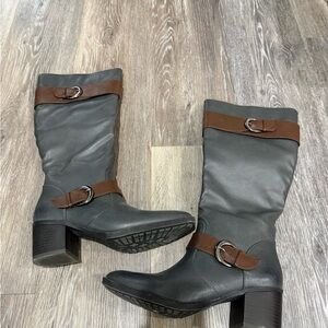 Natural Soul Gray and Brown Heeled Boots